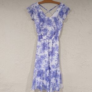 Place White & Purple Floral Mid Length Flowy Dress - Women's XS Easter Ruffle